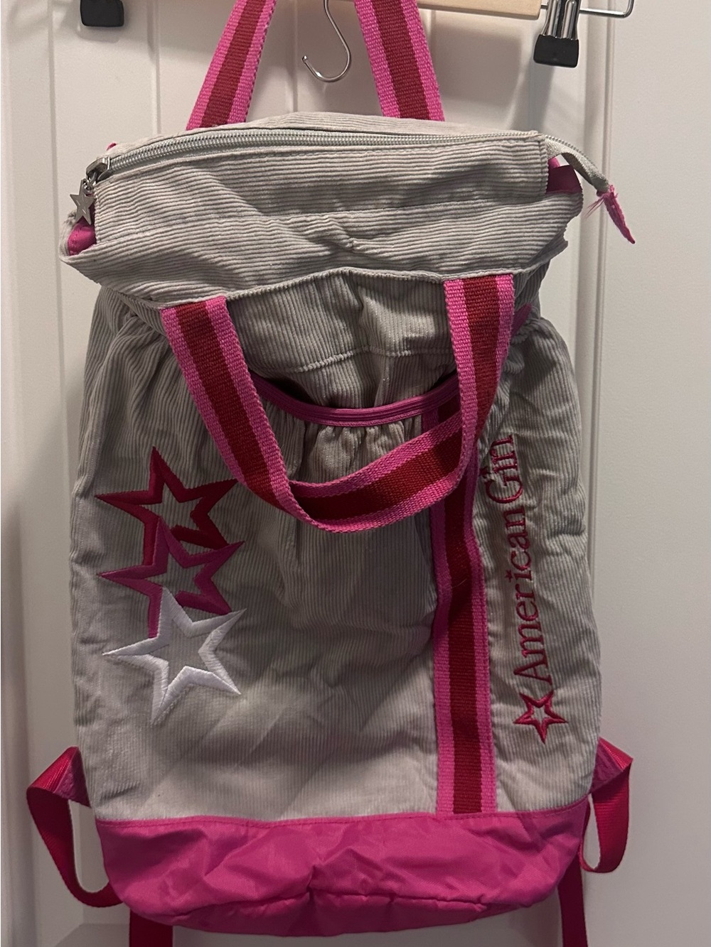 American Girl Gray /Hot Pink Star Backpack Tote for doll 18 inch